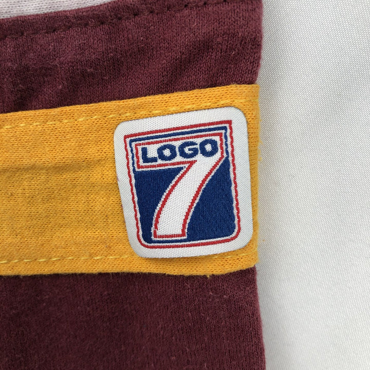 90'S Logo Seven Washington Redskins V-neck Football 3/4 Sleeve T-shirt, Made in USA, Men's Size L (approx.), Vintage cotton wine-red Vintage Second Hand