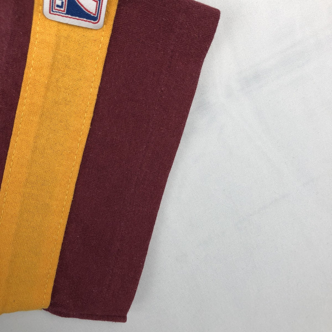 90'S Logo Seven Washington Redskins V-neck Football 3/4 Sleeve T-shirt, Made in USA, Men's Size L (approx.), Vintage cotton wine-red Vintage Second Hand