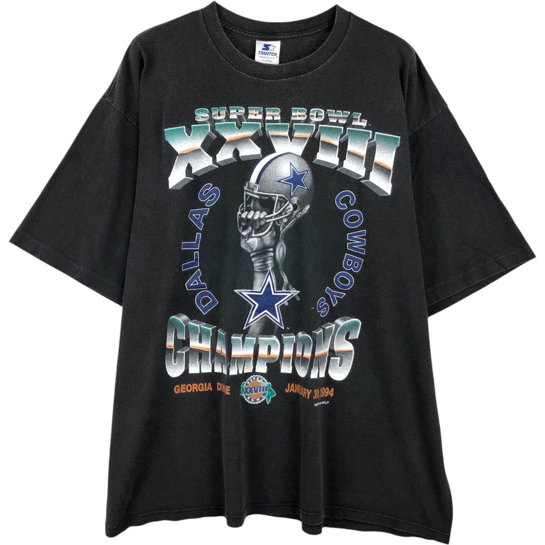 90'S Starter NFL Dallas Cowboys sports print T-shirt, Made in USA, Men's XL equivalent. cotton black type Vintage Second Hand
