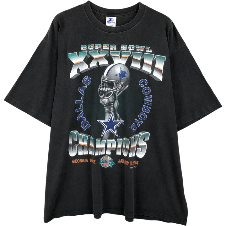 90'S Starter NFL Dallas Cowboys sports print T-shirt, Made in USA, Men's XL equivalent. cotton black type Vintage Second Hand