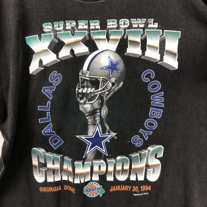 90'S Starter NFL Dallas Cowboys sports print T-shirt, Made in USA, Men's XL equivalent. cotton black type Vintage Second Hand