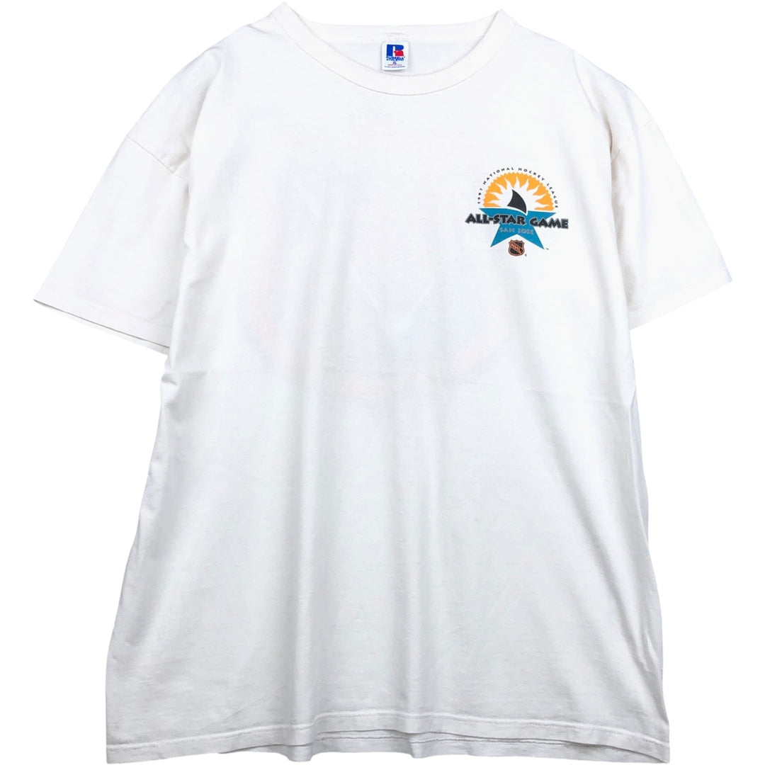90'S Russell NHL ALL-STAR GAME Big Logo Sports Print T-Shirt, Made in USA, Men's XL (approx.) Vintage cotton white type Vintage Second Hand