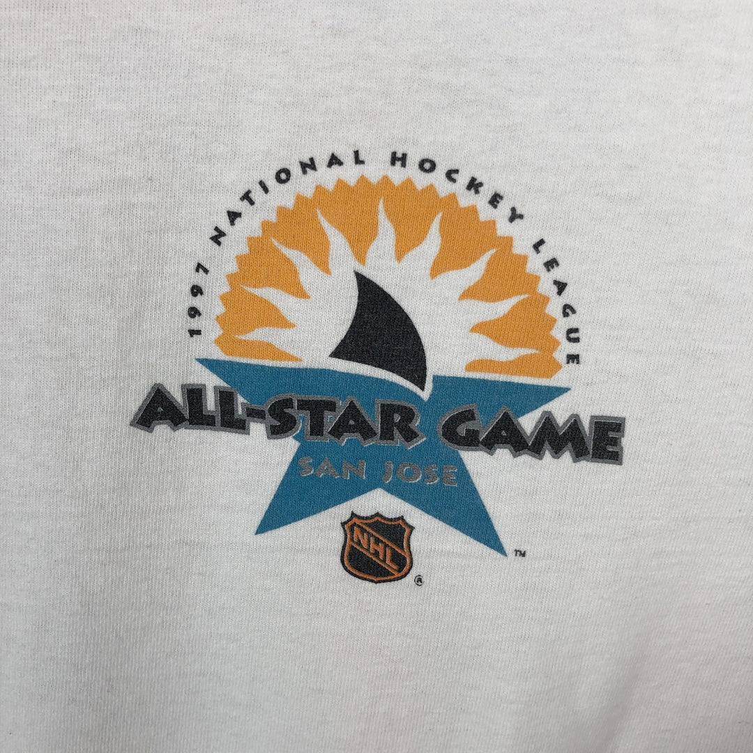 90'S Russell NHL ALL-STAR GAME Big Logo Sports Print T-Shirt, Made in USA, Men's XL (approx.) Vintage cotton white type Vintage Second Hand