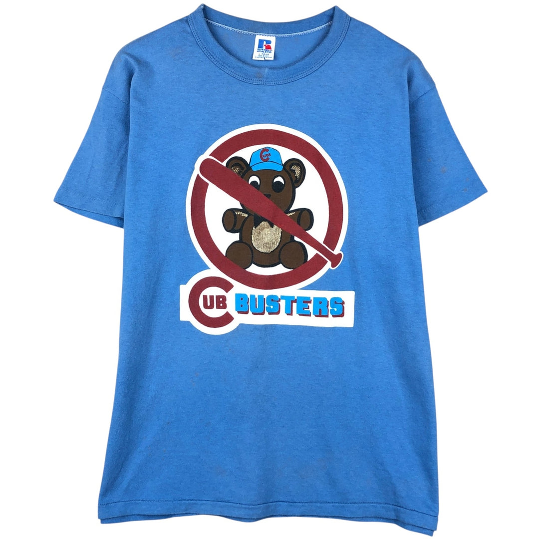 80'S Russell Chicago Cubs Ghostbusters Parody Sports Print T-Shirt, Made in USA, Men's Size L (Equivalent), Vintage cotton Blue type light blue Vintage Second Hand