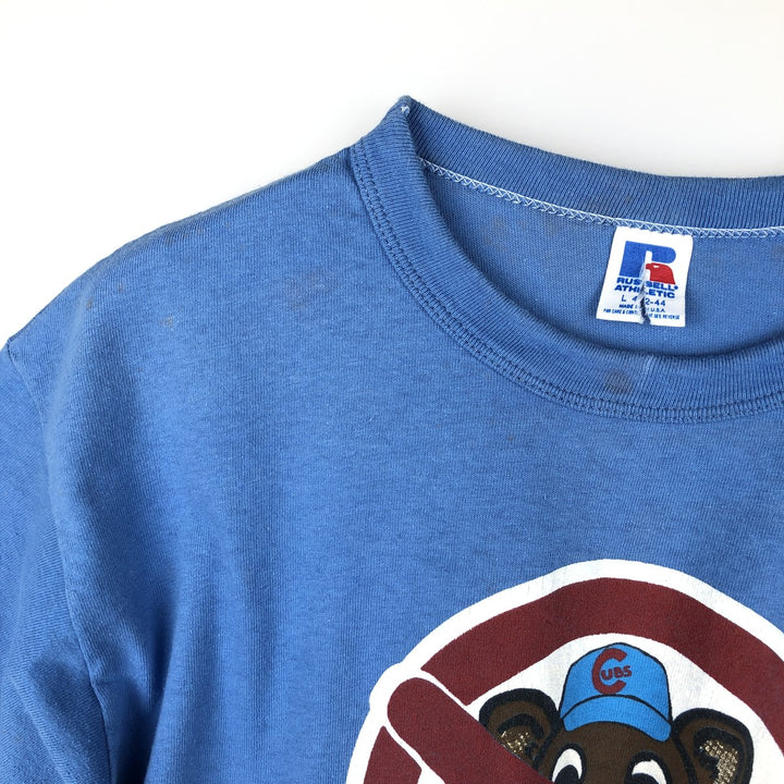 80'S Russell Chicago Cubs Ghostbusters Parody Sports Print T-Shirt, Made in USA, Men's Size L (Equivalent), Vintage cotton Blue type light blue Vintage Second Hand