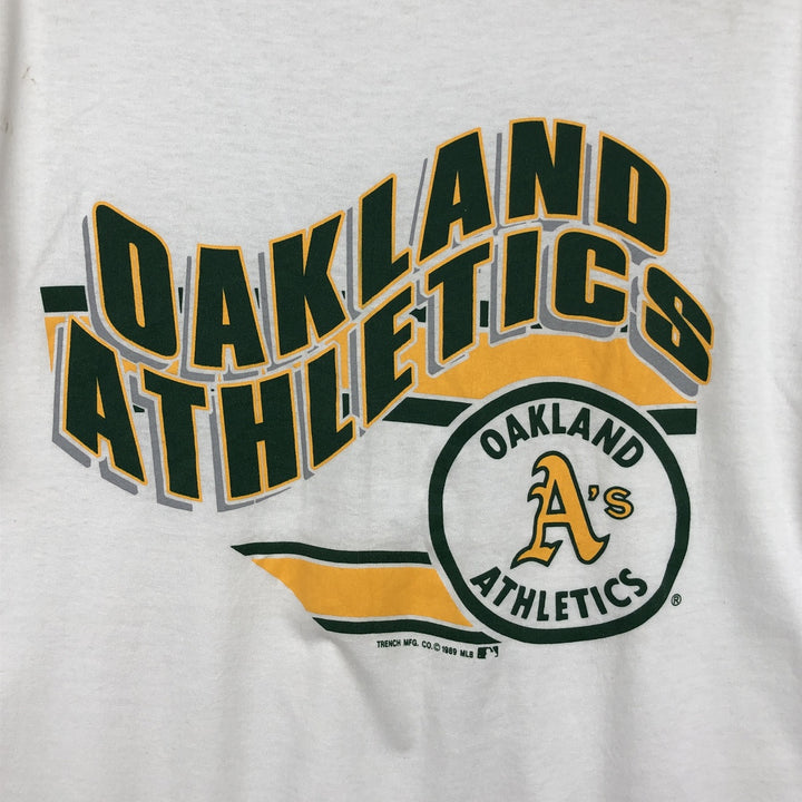 90'S TRENCH MLB OAKLAND ATHLETICS Logo Print T-Shirt, Made in USA, Men's XL (approx.) Vintage polyester white type Vintage Second Hand