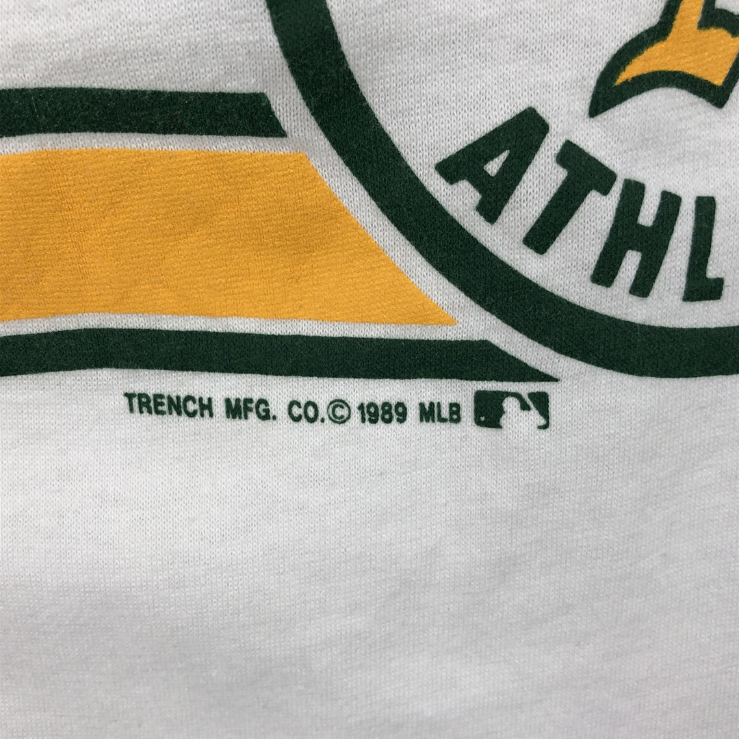 90'S TRENCH MLB OAKLAND ATHLETICS Logo Print T-Shirt, Made in USA, Men's XL (approx.) Vintage polyester white type Vintage Second Hand