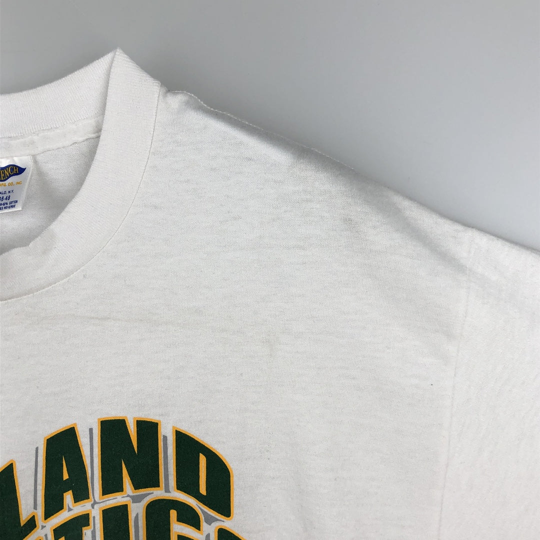 90'S TRENCH MLB OAKLAND ATHLETICS Logo Print T-Shirt, Made in USA, Men's XL (approx.) Vintage polyester white type Vintage Second Hand