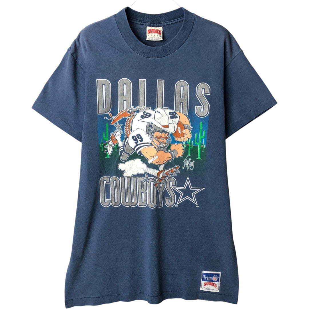 90'S NUTMEG NFL Dallas Cowboys Sports T-Shirt, Made in USA, Men's XL equivalent, Vintage unclear blue type Vintage Second Hand