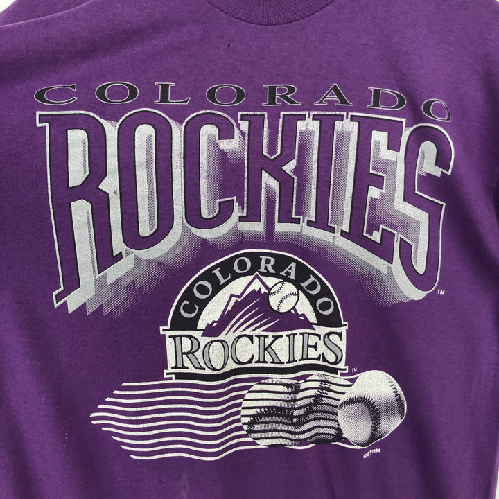 90'S Stedman MLB Colorado Rockies Logo Print T-Shirt, Made in USA, Men's XL (approx.) Vintage polyester purple type Vintage Second Hand