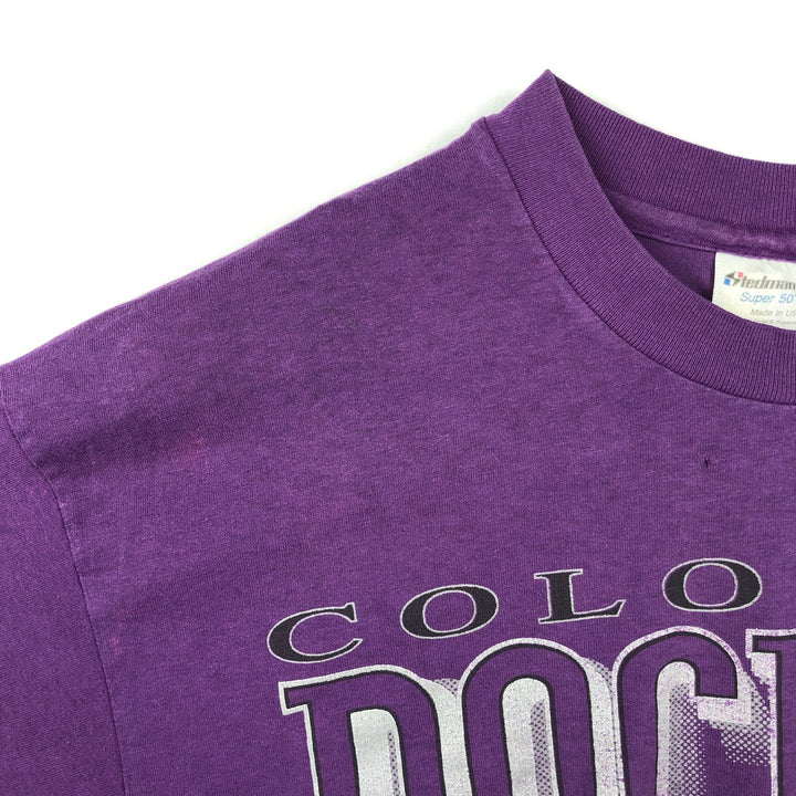 90'S Stedman MLB Colorado Rockies Logo Print T-Shirt, Made in USA, Men's XL (approx.) Vintage polyester purple type Vintage Second Hand