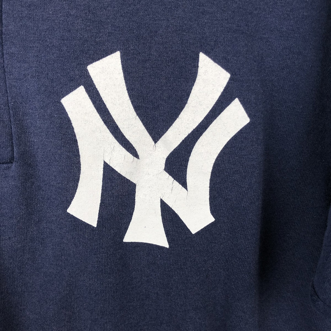 80s-90'S SOFFE MLB New York Yankees Henley Neck Logo Print T-Shirt, Made in USA, Men's Size M (approx.) polyester navy blue type Vintage Second Hand