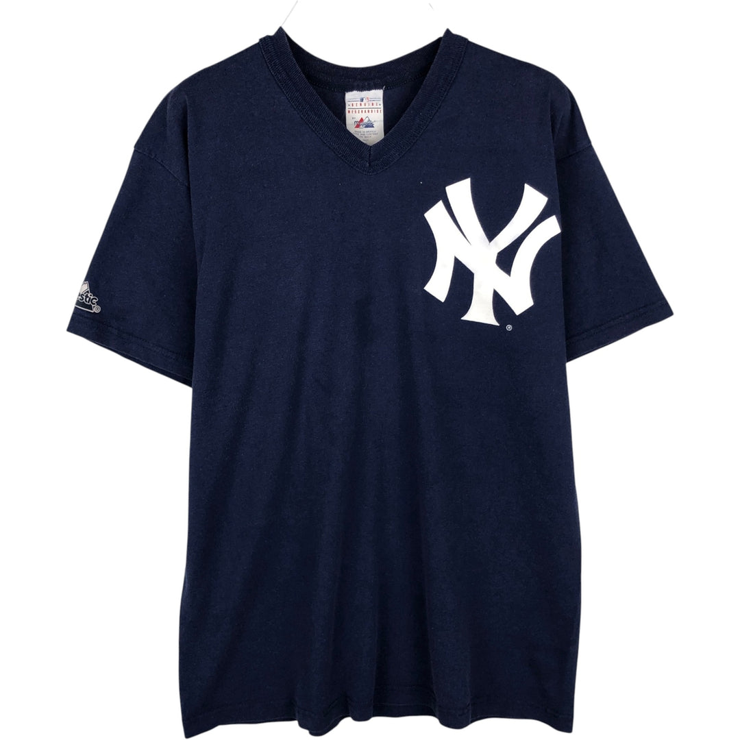 90s-00'S Majestic MLB New York Yankees V-neck T-shirt, Men's XL equivalent, Vintage cotton navy blue type Vintage Second Hand