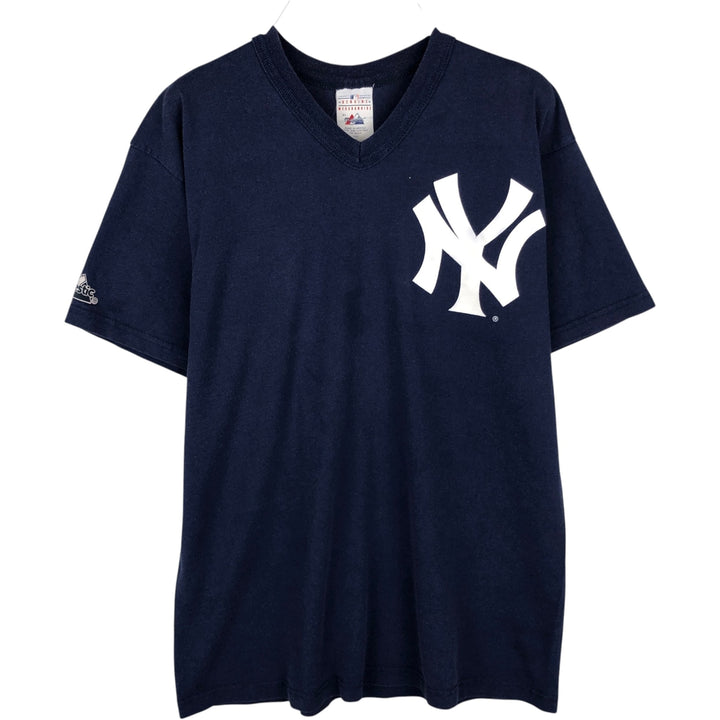 90s-00'S Majestic MLB New York Yankees V-neck T-shirt, Men's XL equivalent, Vintage cotton navy blue type Vintage Second Hand