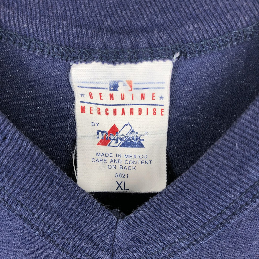 90s-00'S Majestic MLB New York Yankees V-neck T-shirt, Men's XL equivalent, Vintage cotton navy blue type Vintage Second Hand
