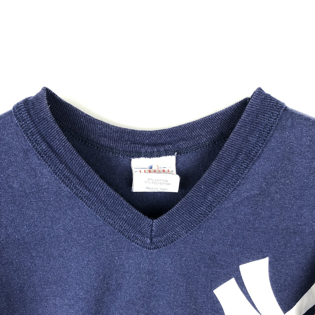 90s-00'S Majestic MLB New York Yankees V-neck T-shirt, Men's XL equivalent, Vintage cotton navy blue type Vintage Second Hand