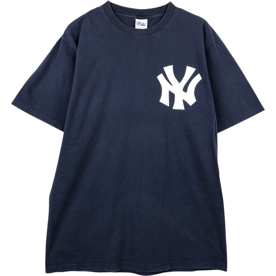 2000'S Majestic MLB New York Yankees Logo T-Shirt, Made in USA, Men's Size M (approx.) cotton navy blue type Vintage Second Hand