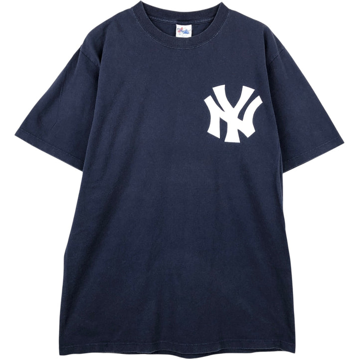 2000'S Majestic MLB New York Yankees Logo T-Shirt, Made in USA, Men's Size M (approx.) cotton navy blue type Vintage Second Hand