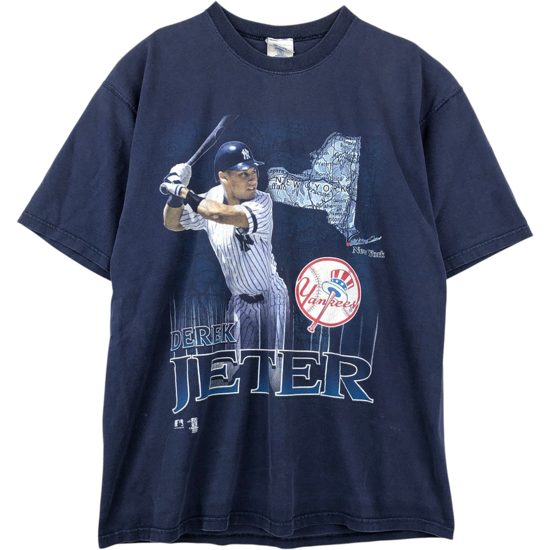 90'S PRO PLAYER MLB New York Yankees Derek Jeter Sports T-Shirt, Made in USA, Men's XL equivalent, Vintage cotton navy blue type Vintage Second Hand