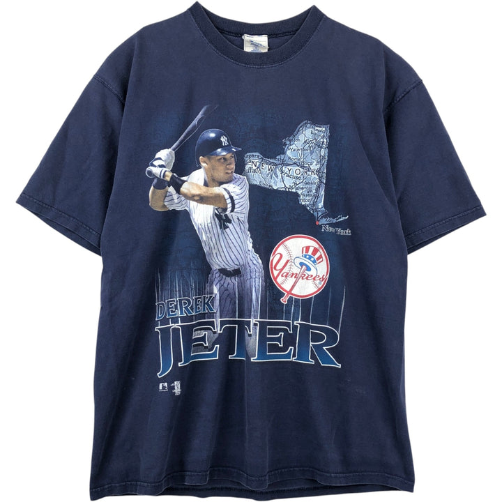 90'S PRO PLAYER MLB New York Yankees Derek Jeter Sports T-Shirt, Made in USA, Men's XL equivalent, Vintage cotton navy blue type Vintage Second Hand