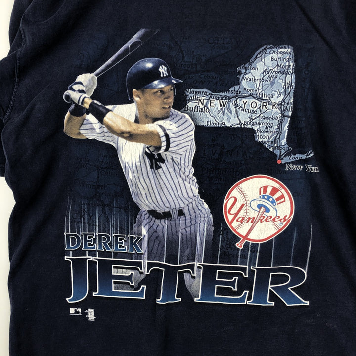 90'S PRO PLAYER MLB New York Yankees Derek Jeter Sports T-Shirt, Made in USA, Men's XL equivalent, Vintage cotton navy blue type Vintage Second Hand