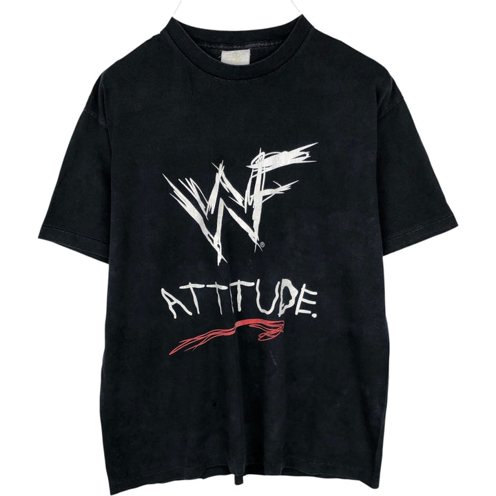 90'S WWF ATTITUDE Pro Wrestling Sports Print T-Shirt, Men's Size L (approx.) unclear black type Vintage Second Hand