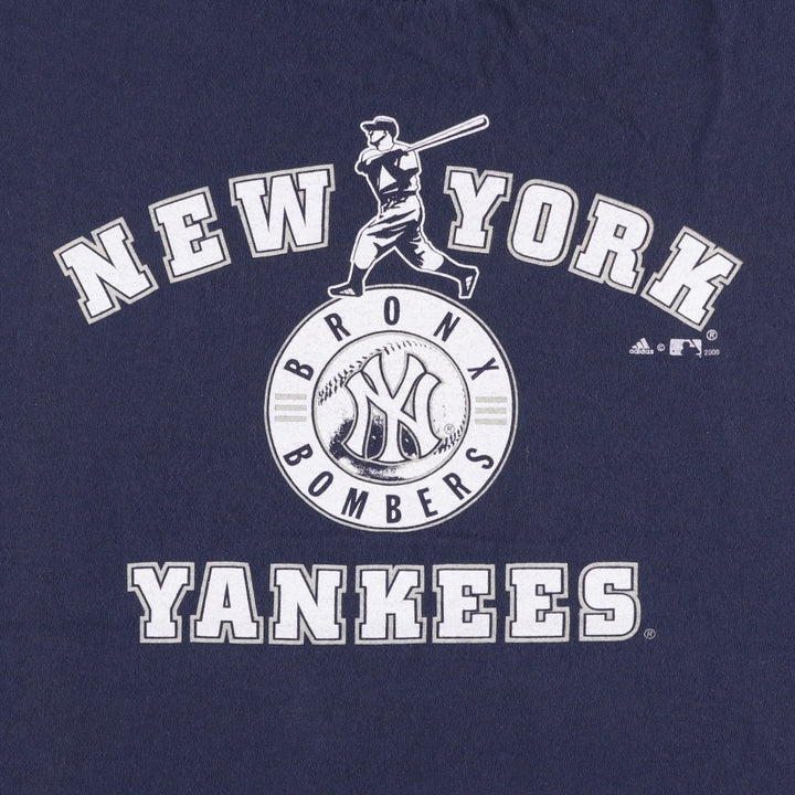 2000'S Adidas MLB New York Yankees sports print T-shirt, Made in USA, Men's XL equivalent. cotton navy blue type Vintage Second Hand