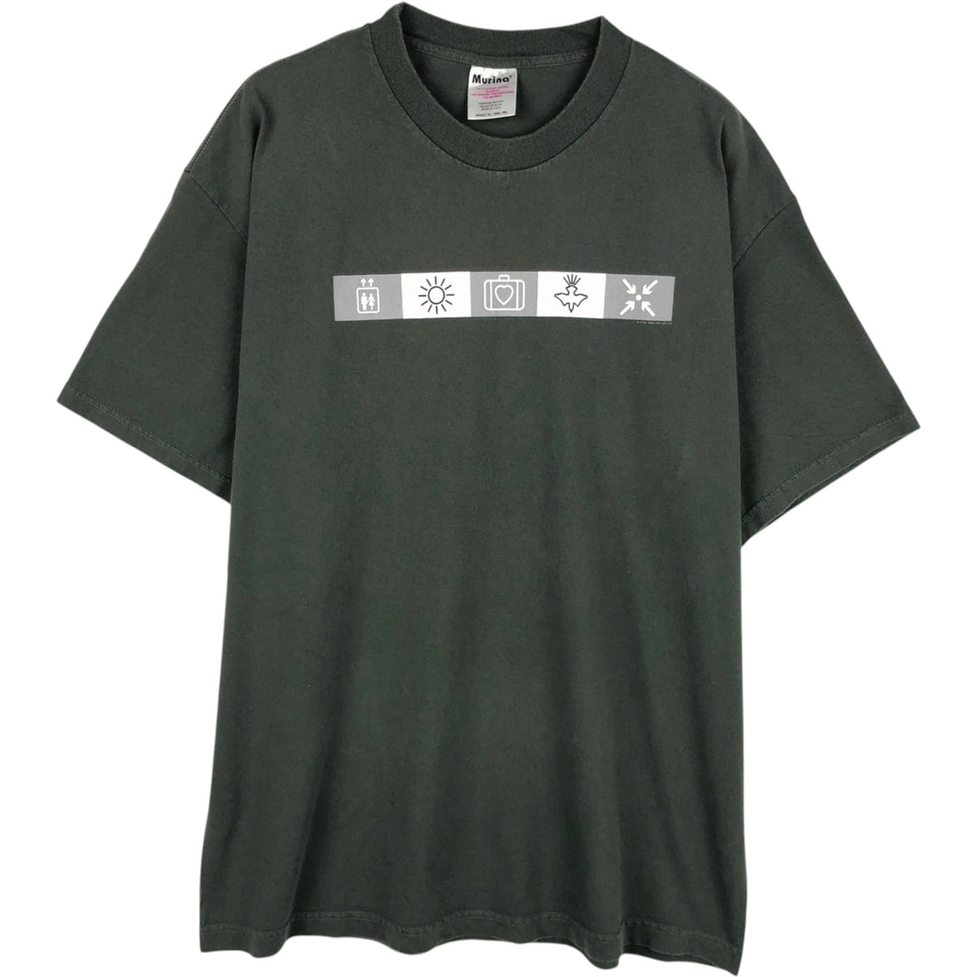 2000'S Murina Print T-Shirt, Made in USA, Men's XL equivalent. cotton dark green Vintage Second Hand