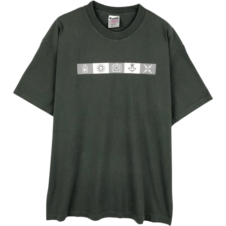 2000'S Murina Print T-Shirt, Made in USA, Men's XL equivalent. cotton dark green Vintage Second Hand