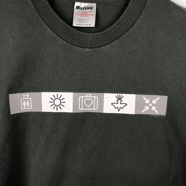 2000'S Murina Print T-Shirt, Made in USA, Men's XL equivalent. cotton dark green Vintage Second Hand