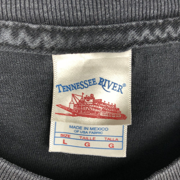 00'S TENNESSEE RIVER print T-shirt, men's size L cotton black type Vintage Second Hand