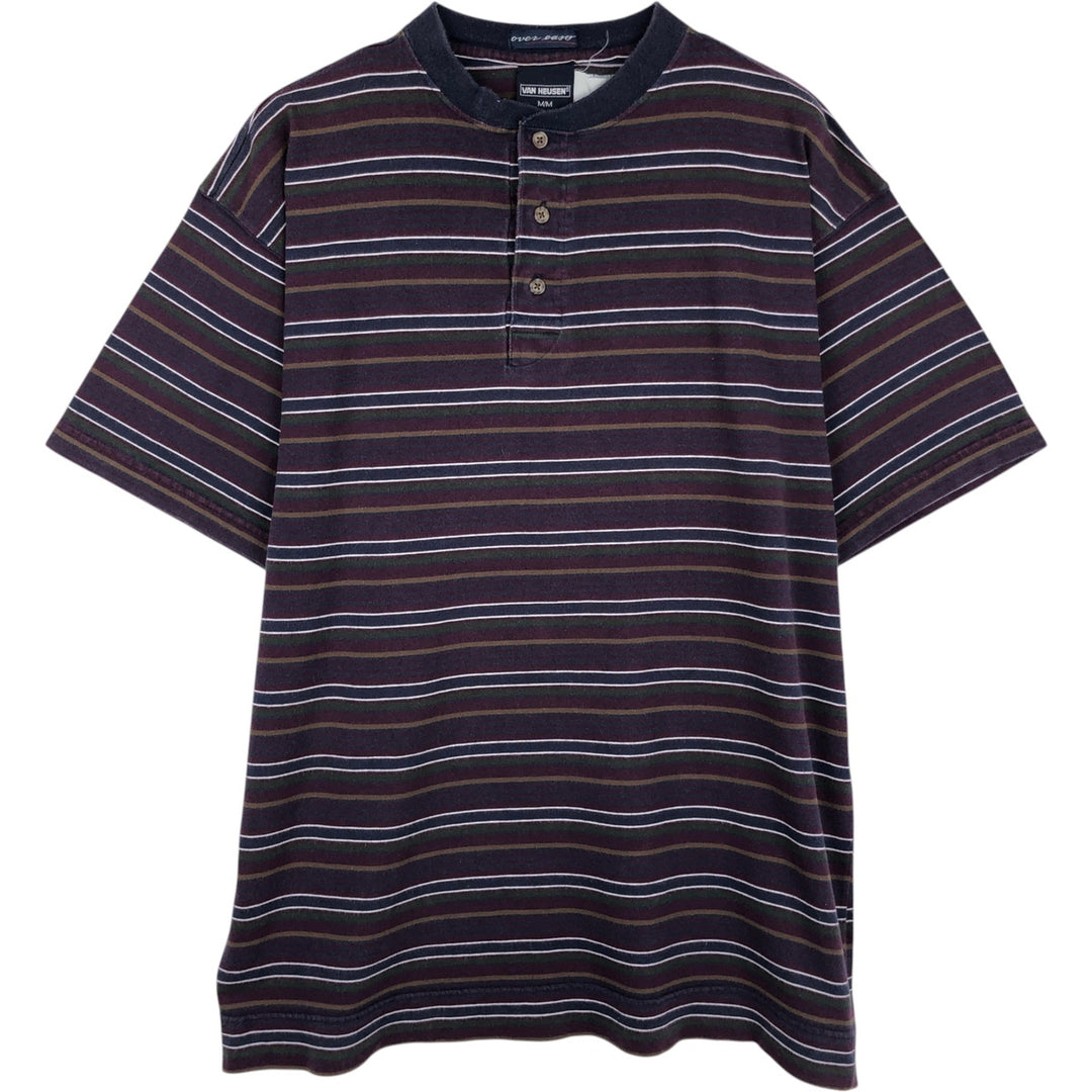 Van Heusen Multi-Border T-Shirt, Men's Size M cotton navy blue type Vintage Second Hand
