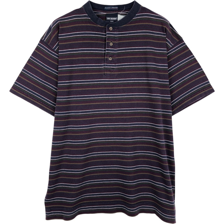 Van Heusen Multi-Border T-Shirt, Men's Size M cotton navy blue type Vintage Second Hand