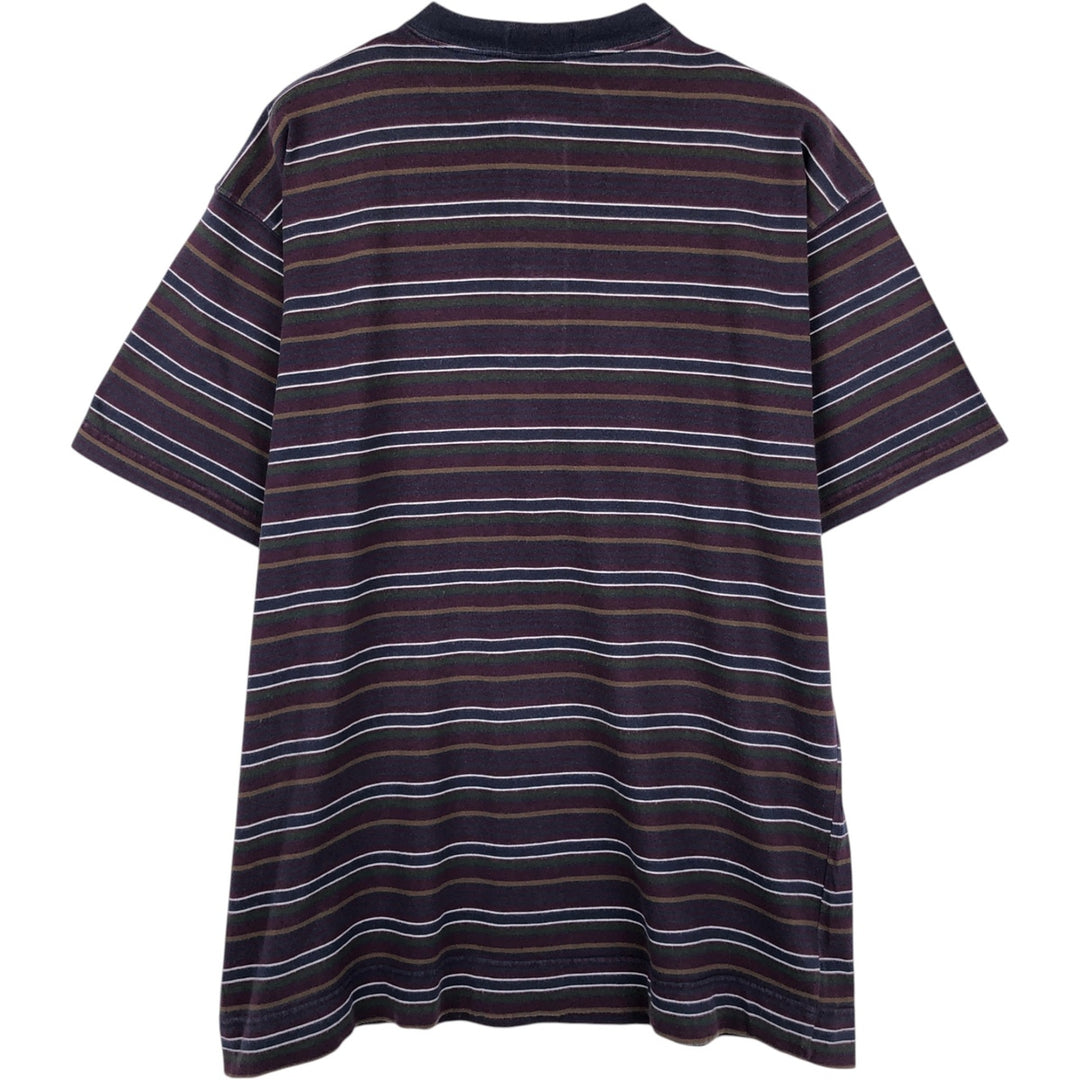 Van Heusen Multi-Border T-Shirt, Men's Size M cotton navy blue type Vintage Second Hand