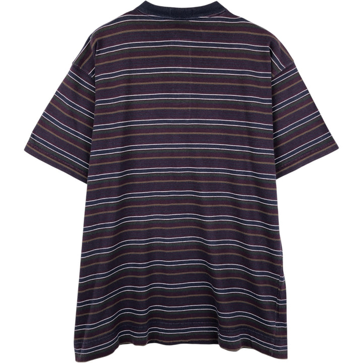 Van Heusen Multi-Border T-Shirt, Men's Size M cotton navy blue type Vintage Second Hand