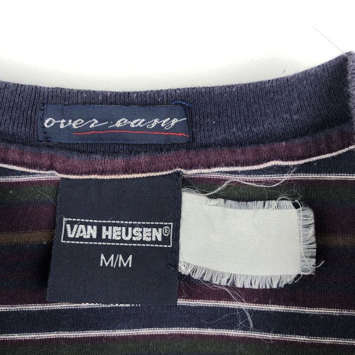 Van Heusen Multi-Border T-Shirt, Men's Size M cotton navy blue type Vintage Second Hand