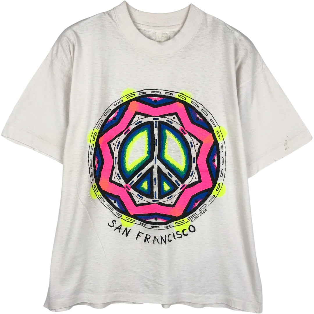 90'S Peace Sign Print T-Shirt, Men's Size L (approx.), Vintage cotton white type Vintage Second Hand