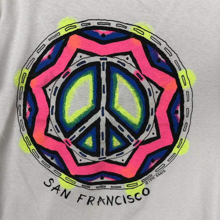 90'S Peace Sign Print T-Shirt, Men's Size L (approx.), Vintage cotton white type Vintage Second Hand