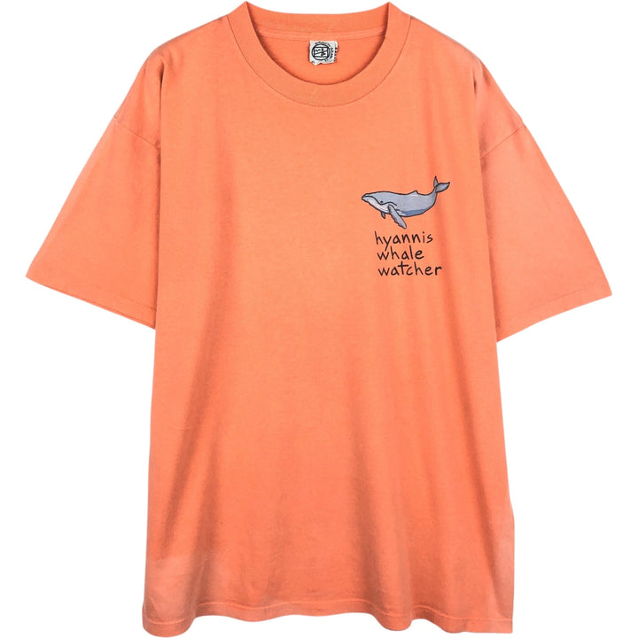 GRAVITY GRAPHICS Whale Pattern Print T-Shirt, Made in USA, Men's XL (equivalent), Vintage cotton coral Vintage Second Hand
