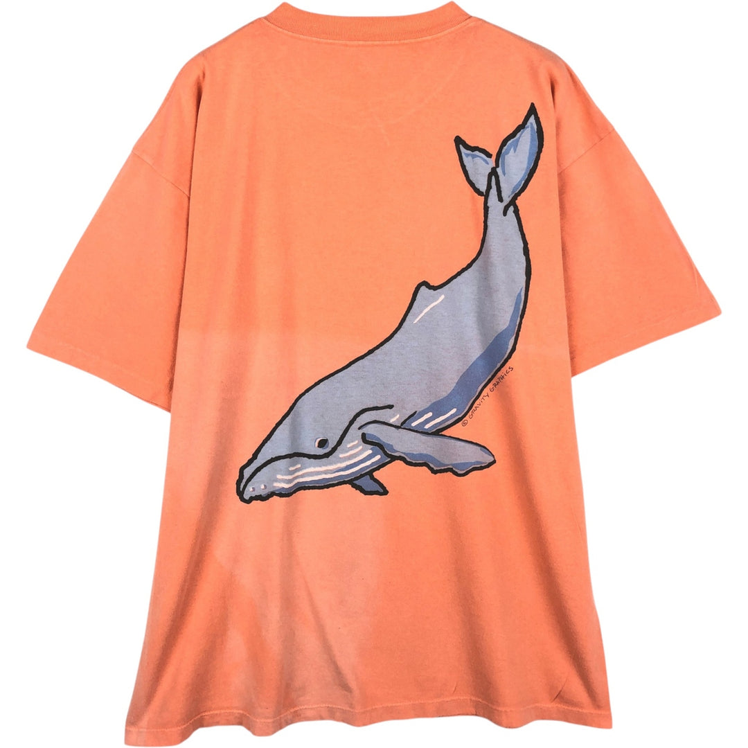 GRAVITY GRAPHICS Whale Pattern Print T-Shirt, Made in USA, Men's XL (equivalent), Vintage cotton coral Vintage Second Hand