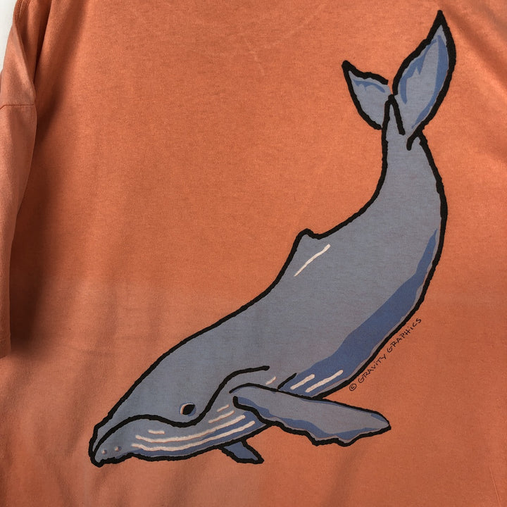 GRAVITY GRAPHICS Whale Pattern Print T-Shirt, Made in USA, Men's XL (equivalent), Vintage cotton coral Vintage Second Hand