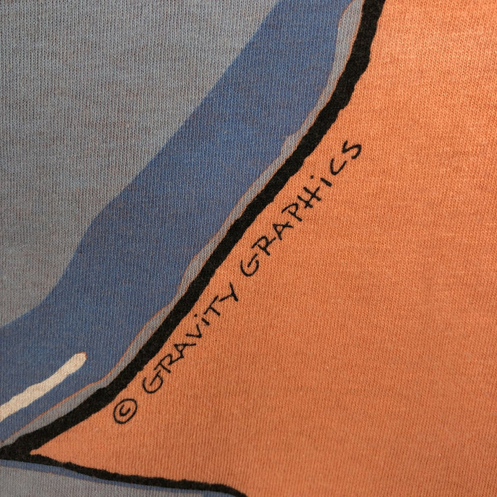 GRAVITY GRAPHICS Whale Pattern Print T-Shirt, Made in USA, Men's XL (equivalent), Vintage cotton coral Vintage Second Hand