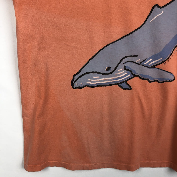 GRAVITY GRAPHICS Whale Pattern Print T-Shirt, Made in USA, Men's XL (equivalent), Vintage cotton coral Vintage Second Hand