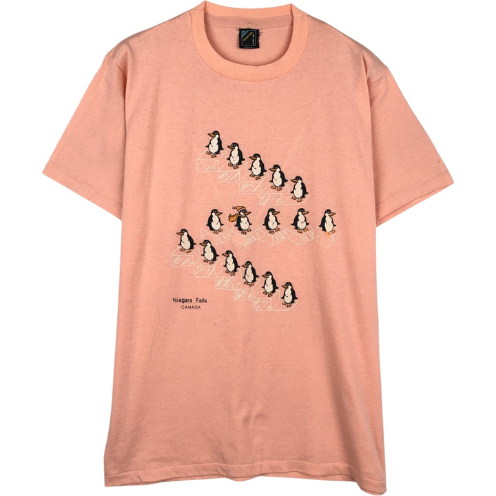 ~90'S COLLECTION UNIQUE Penguin Pattern Print T-Shirt, Made in Canada, Men's Size L (approx.), Vintage cotton coral Vintage Second Hand