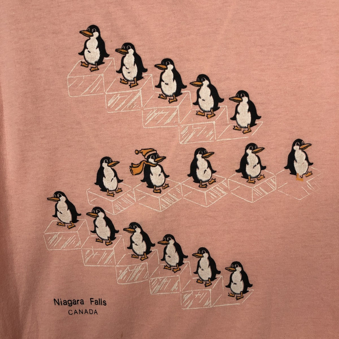 ~90'S COLLECTION UNIQUE Penguin Pattern Print T-Shirt, Made in Canada, Men's Size L (approx.), Vintage cotton coral Vintage Second Hand