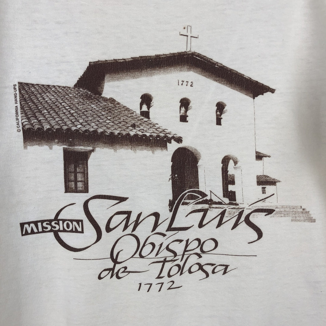 90'S Onita Mission San Luis Obispo De Tolosa Photo T-Shirt, Made in USA, Men's XL equivalent, Vintage cotton unbleached Vintage Second Hand