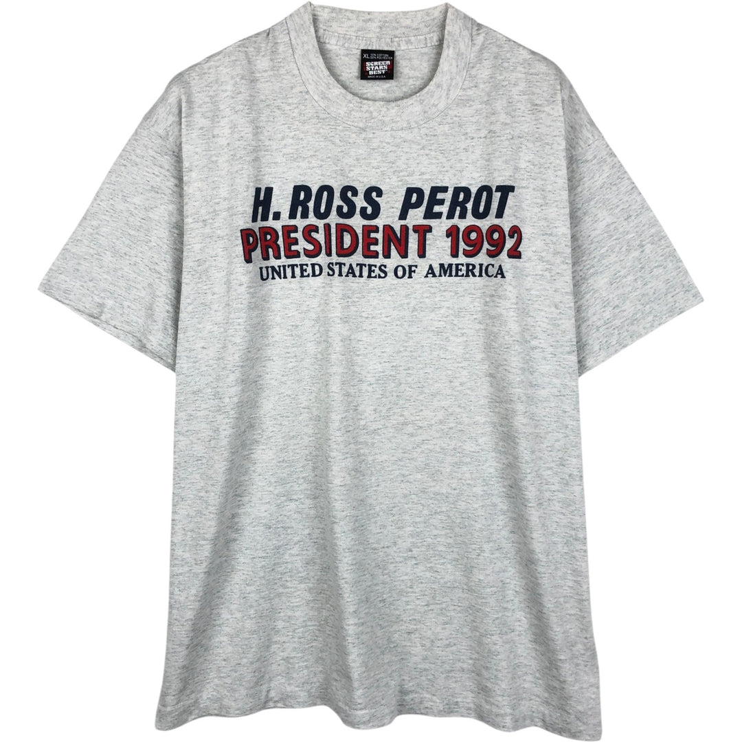 90'S Screen Stars Ross Perot Print T-Shirt, Made in USA, Men's XL equivalent, Vintage cotton gray type Vintage Second Hand