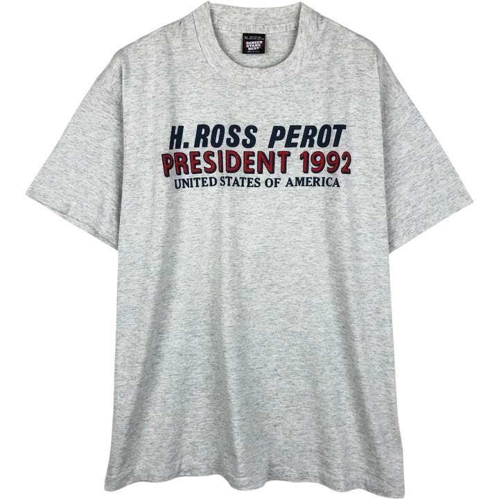 90'S Screen Stars Ross Perot Print T-Shirt, Made in USA, Men's XL equivalent, Vintage cotton gray type Vintage Second Hand