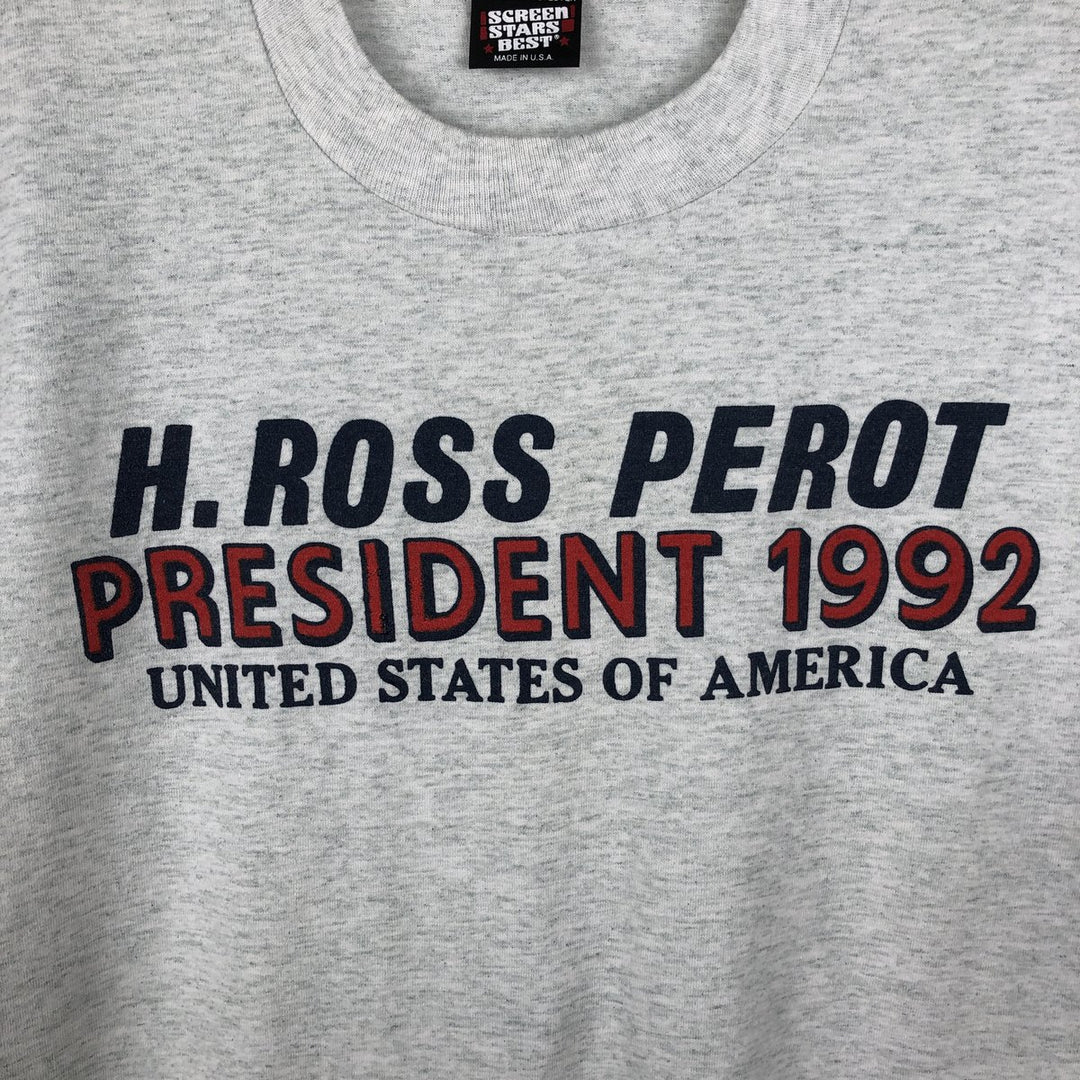 90'S Screen Stars Ross Perot Print T-Shirt, Made in USA, Men's XL equivalent, Vintage cotton gray type Vintage Second Hand