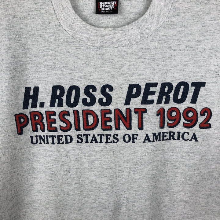 90'S Screen Stars Ross Perot Print T-Shirt, Made in USA, Men's XL equivalent, Vintage cotton gray type Vintage Second Hand